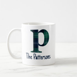 Plaid Print Lowercase Letter p Initial and Name Coffee Mug
