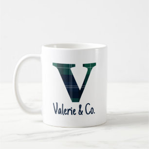 Plaid Print Lowercase Letter v Initial and Name Coffee Mug