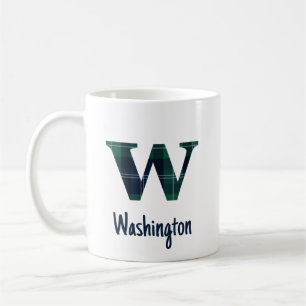 Plaid Print Lowercase Letter w Initial and Name Coffee Mug