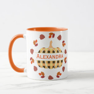 Plaid Pumpkin And Fall Leaves Mug