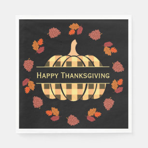 Plaid Pumpkin And Fall Leaves Napkin
