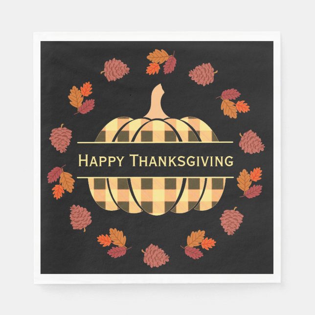 Plaid Pumpkin And Fall Leaves Napkin (Front)