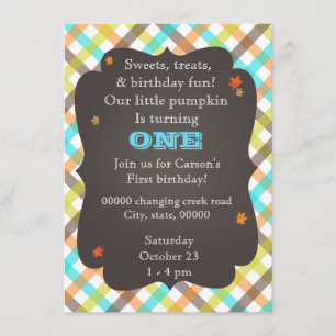 Plaid pumpkin first birthday invitation! invitation