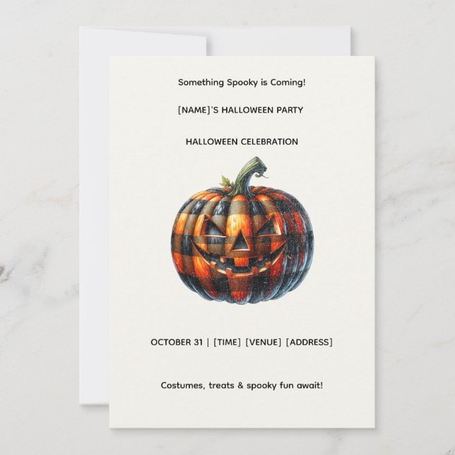 Plaid Pumpkin Halloween Party Invitation (Front)