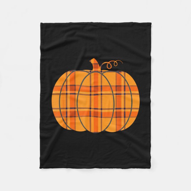 Plaid pumpkin halloween thanksgiving fall decor fleece blanket (Front)