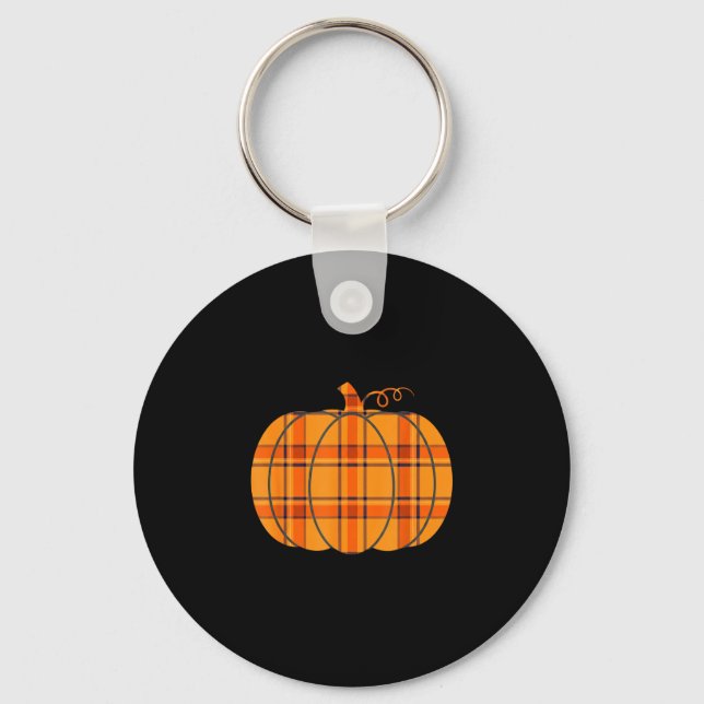 Plaid pumpkin halloween thanksgiving fall decor keychain (Front)