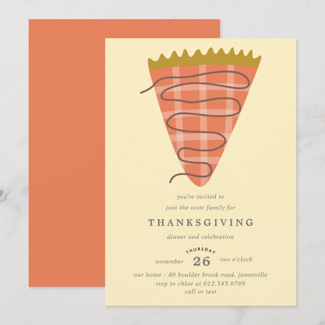 Plaid Pumpkin Pie Thanksgiving Dinner Invitation (Front/Back)