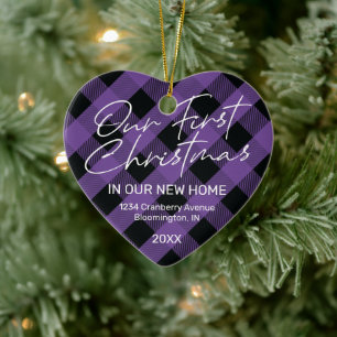 Plaid Purple New Home First Christmas Ceramic Ornament