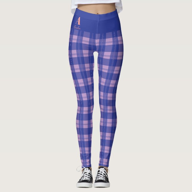 Plaid Purple Personalized Monogram Leggings (Front)