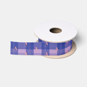 Plaid Purple Pink Personalized Birthday Satin Ribbon