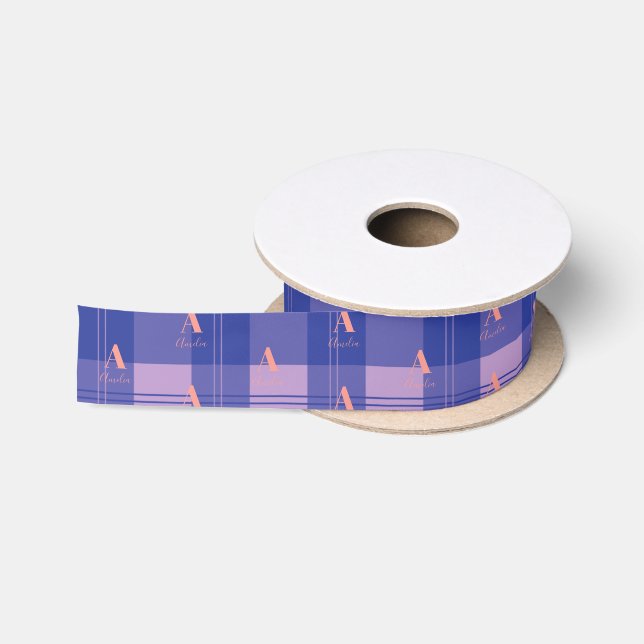 Plaid Purple Pink Personalized Birthday Satin Ribbon (Spool)