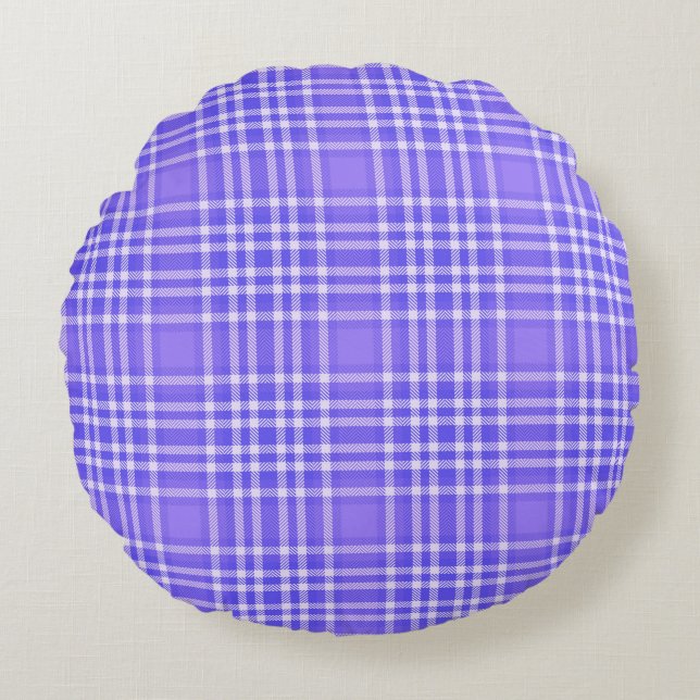 Plaid Purple Simple Round Throw Pillow (Front)