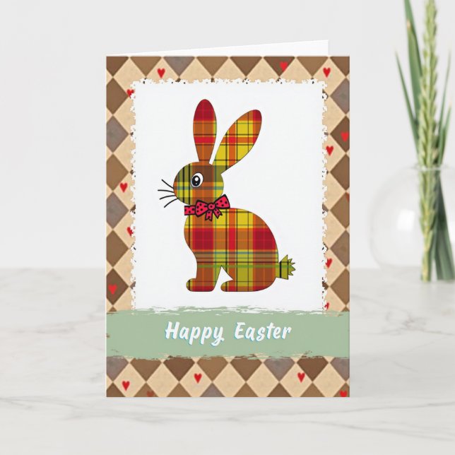 Plaid Rabbit Happy Easter Card (Front)