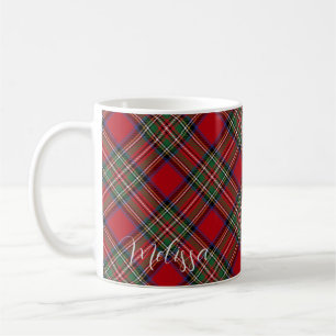 Plaid Red and Green Rustic Monogram Tartan Coffee Mug