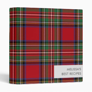 Plaid Red and Green Rustic Stewart Tartan Recipe Binder