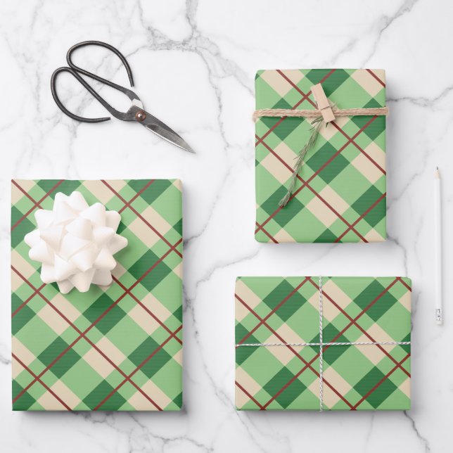 Plaid Red And Green Tartan Chequered Wrapping Paper Sheet (Front)