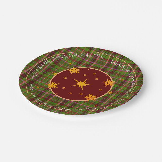 Plaid Red and Green Tarten Christmas  Paper Plate (Angled)