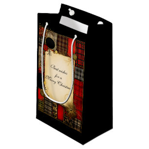 Plaid Red Black Gold Christmas Greeting Small Gift Bag