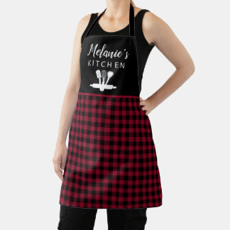 Plaid Red Buffalo Check Kitchen Tools + Name Apron