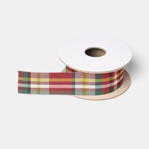 Plaid Red Check Christmas Holidays Rustic Satin Ribbon