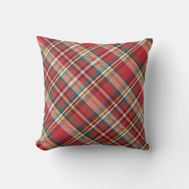 Plaid Red Check Elegant Farmhouse Throw Pillow (Front)