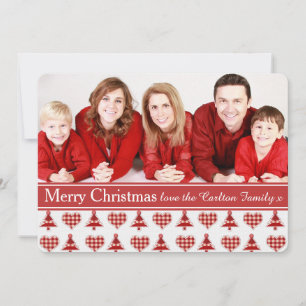 Plaid Red Christmas Trees Pattern Custom Photo Holiday Card