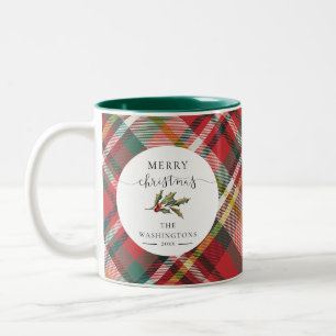 Plaid Red Elegant Merry Family Christmas Swag Two-Tone Coffee Mug