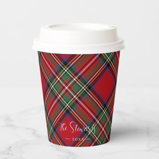 Plaid Red Green Rustic Classic Stewart Tartan Paper Cups (Front)