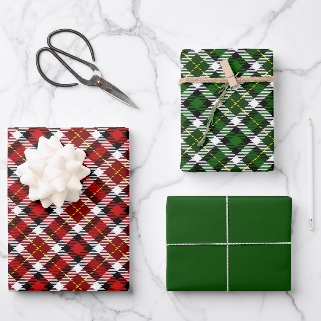 Plaid  Red Green White and Black  Wrapping Paper Sheet (Front)