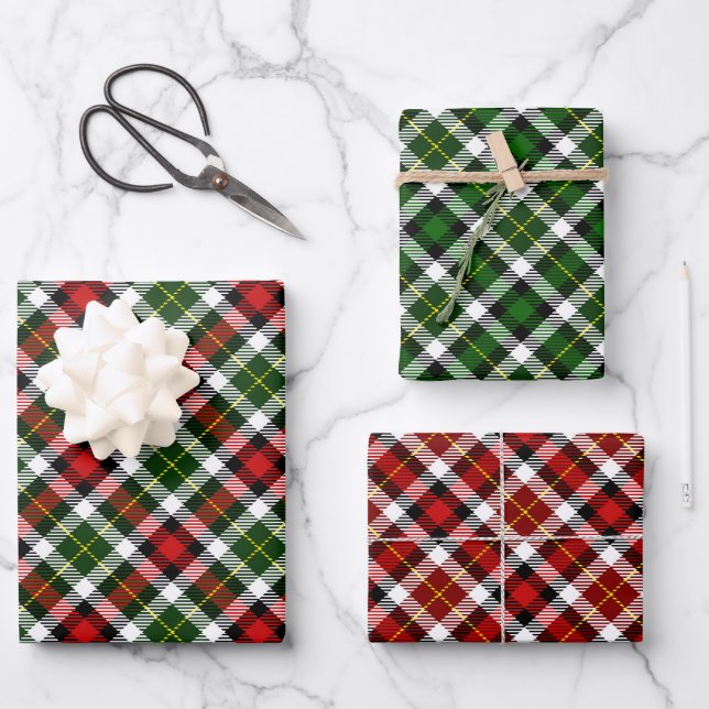  Plaid Red Green White and Black Wrapping Paper Sheet (Front)