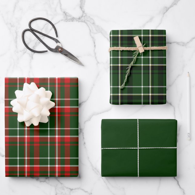  Plaid   Red Green White and Black Wrapping Paper Sheet (Front)