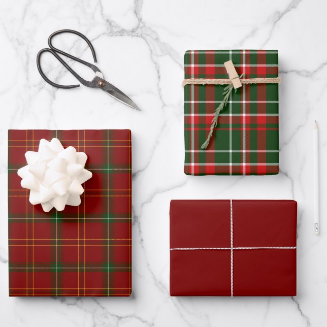  Plaid  Red Green White and Black Wrapping Paper Sheet (Front)
