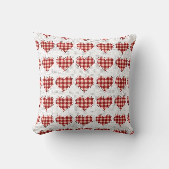 Plaid Red Hearts Pattern Dotty Throw Pillow (Front)