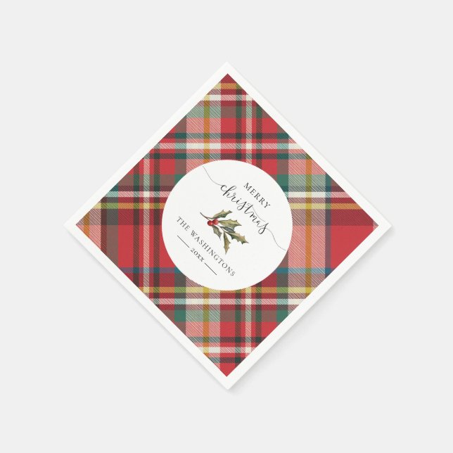 Plaid Red Rustic Merry Christmas Farmhouse Paper Napkin (Corner)