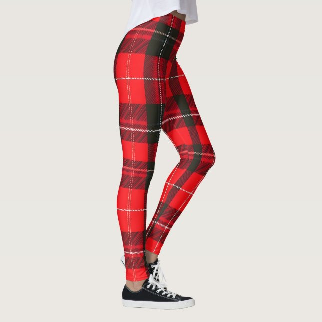Plaid Red Traditional Tartan Trendy Collection Leggings (Right)