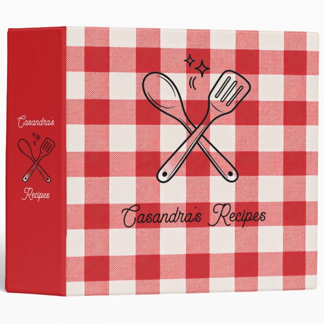 Plaid Red & White Custom Name Gift Binder (Front/Spine)