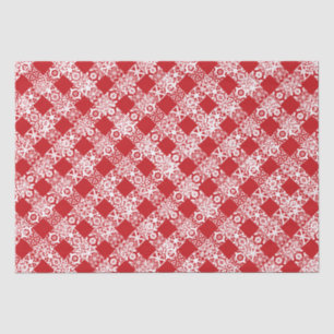 Plaid red white lace gingham pattern Christmas Tissue Paper