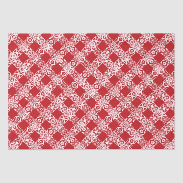 Plaid red white lace gingham pattern Christmas Tissue Paper (Front)