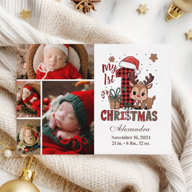 Plaid Reindeer 4 Photo  First Christmas Holiday Card (Creator Uploaded)