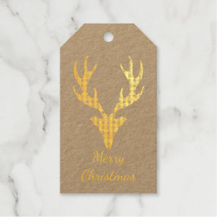  Plaid Reindeer Gold Foil Christmas Gift Tag