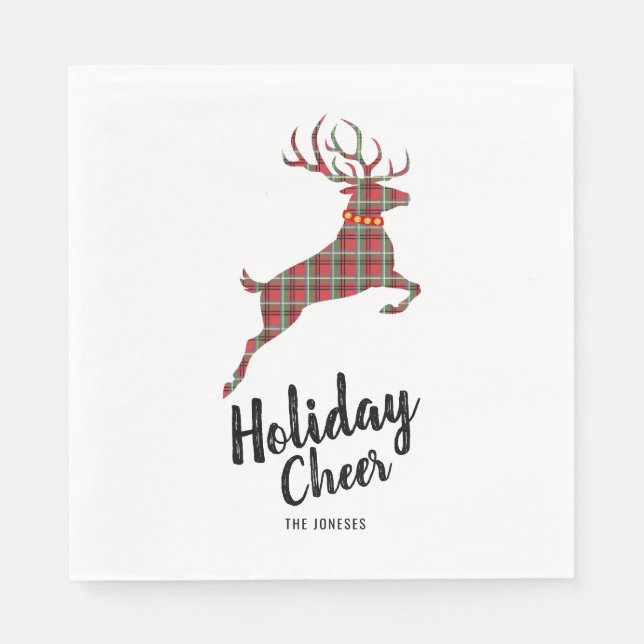 Plaid Reindeer Holiday Cheer Napkin (Front)