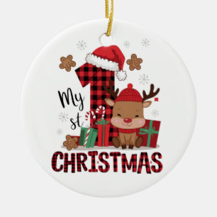 Plaid Reindeer “My 1st Christmas” Ceramic Ornament