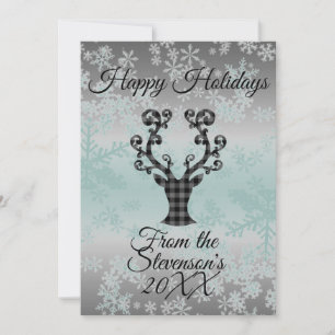 Plaid Reindeer Snowflakes Christmas Personalized  Holiday Card