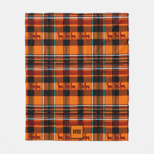 Plaid reindeer, winter autumn Christmas monogram Fleece Blanket