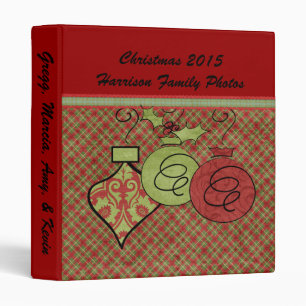 Plaid Ribbon and Ornaments Custom Holiday Binder