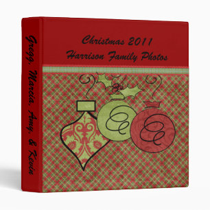 Plaid Ribbon and Ornaments Custom Holiday Binder
