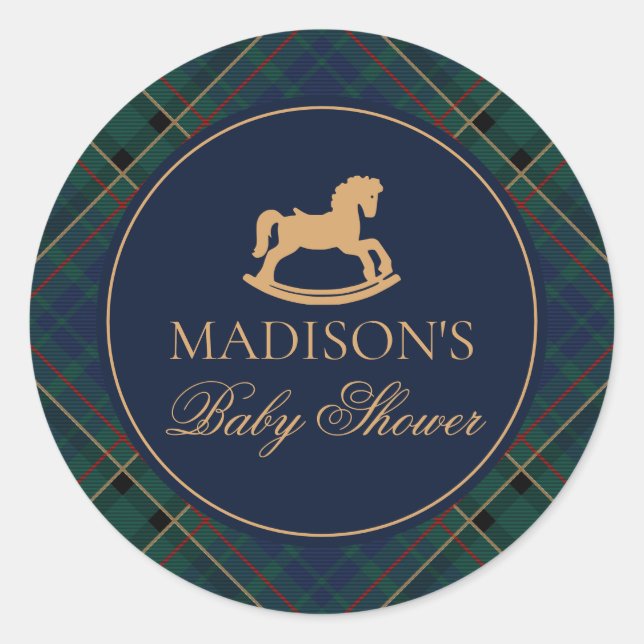 Plaid Rocking Horse Baby Shower Envelope Seal (Front)
