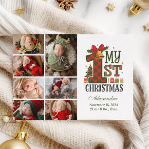 Plaid Rustic 7 Photo First Christmas Holiday Card
