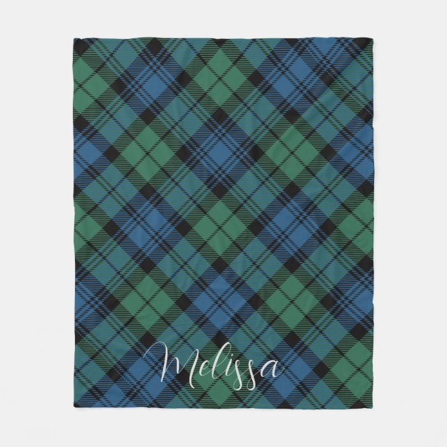 Plaid Rustic Blue Green Campbell Tartan Fleece Blanket (Front)