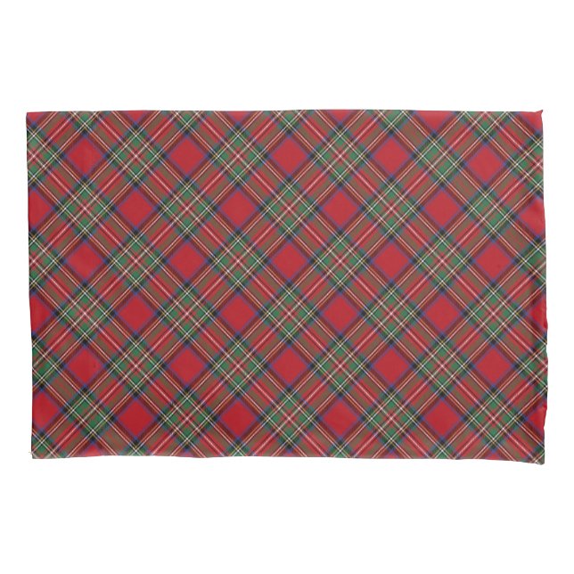Plaid Rustic Clan Stewart Red and Green Tartan Pillowcase (Front)